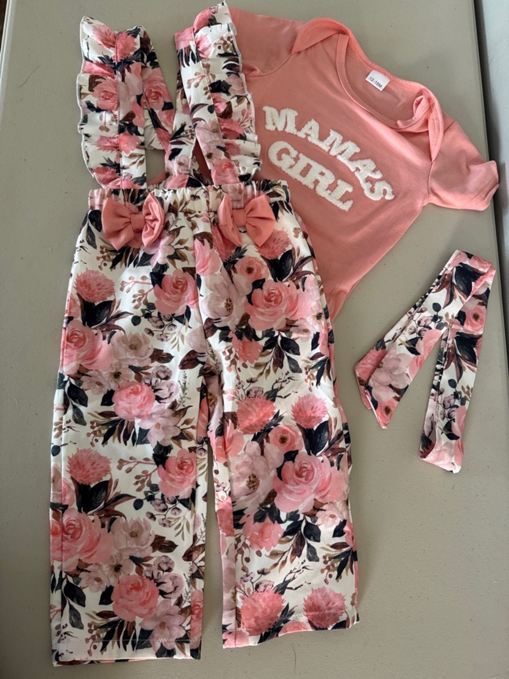 Floral Pink Overall Pants with Pink Bodysuit - Mama's Girl